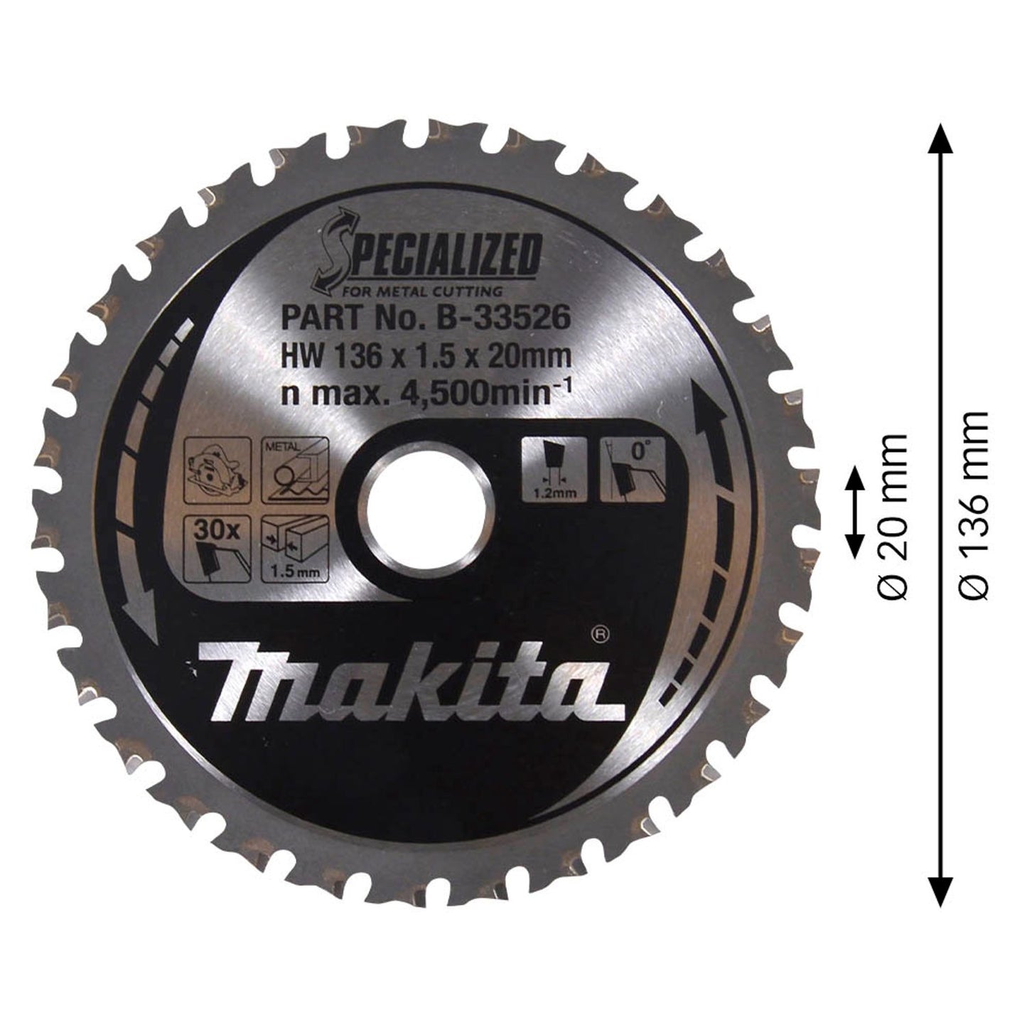makita SPECIALIZED Kreissägeblatt 136,0 mm, 30 Zähne | B-33526
