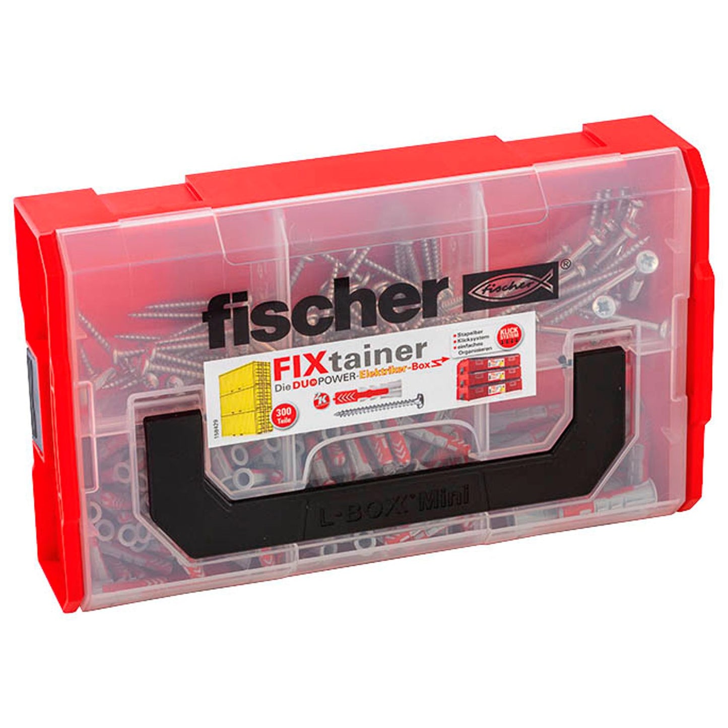 fischer FixTainer - DuoPower Elektriker 2K Dübel- und Schrauben-Sortiment Ø 4,5/5/6/8 mm 30/40/55 mm | 535970 | 1 Pack = 300 St.