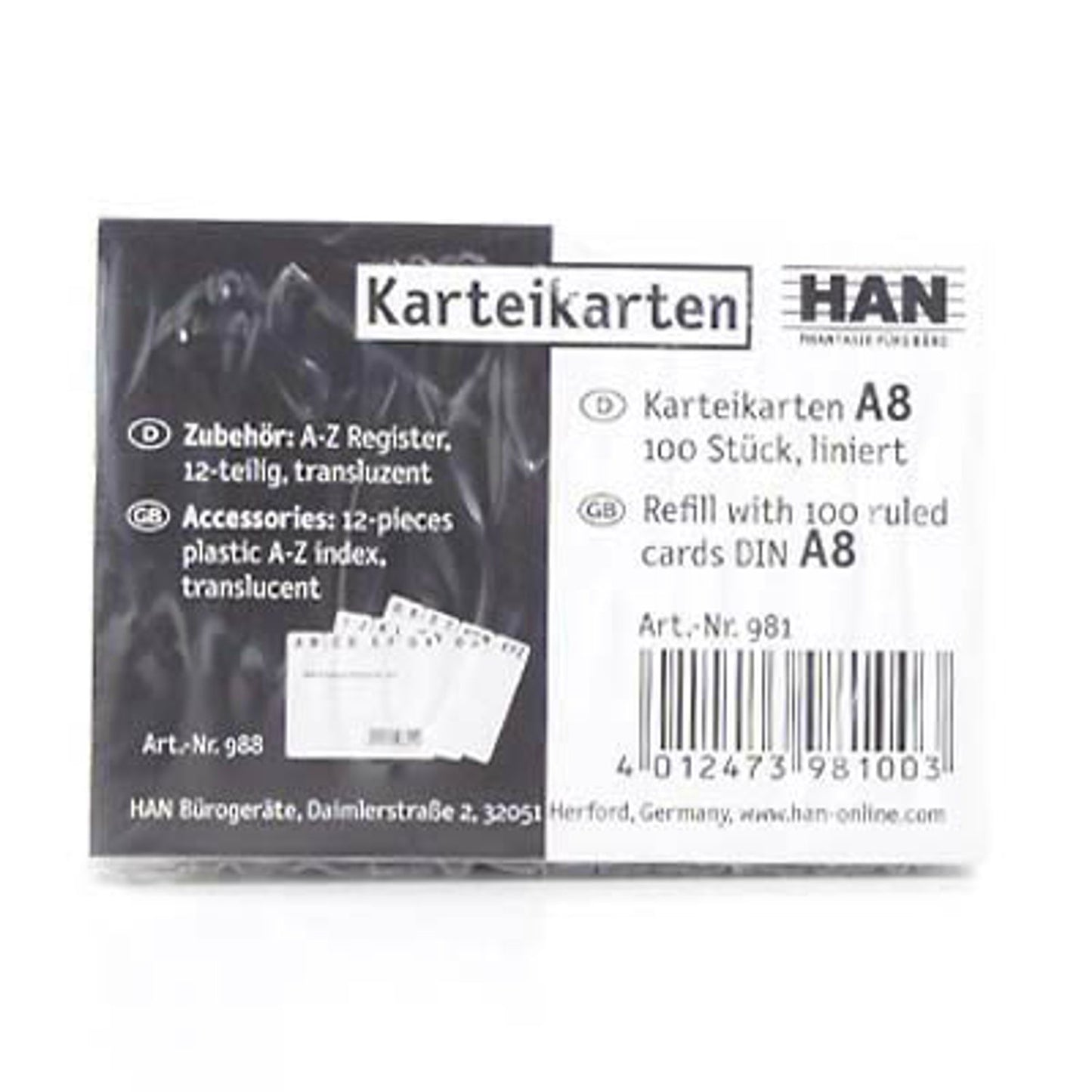 HAN Karteikarten DIN A8 weiß liniert | 981 | 1 Pack = 100 St.