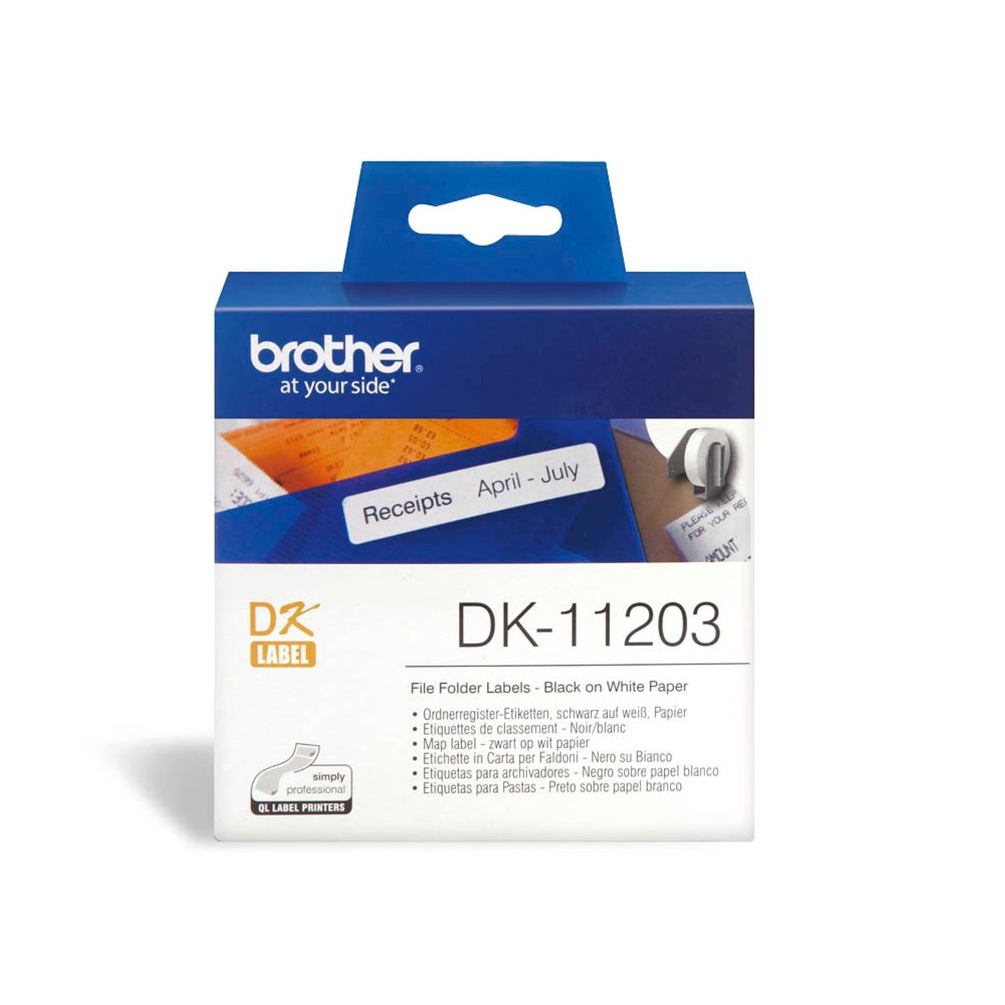 brother Etikettenrolle für Etikettendrucker weiß, 17,0 x 87,0 mm, 1 x 300 Etiketten | DK11203 | 1 Pack = 300 Etiketten