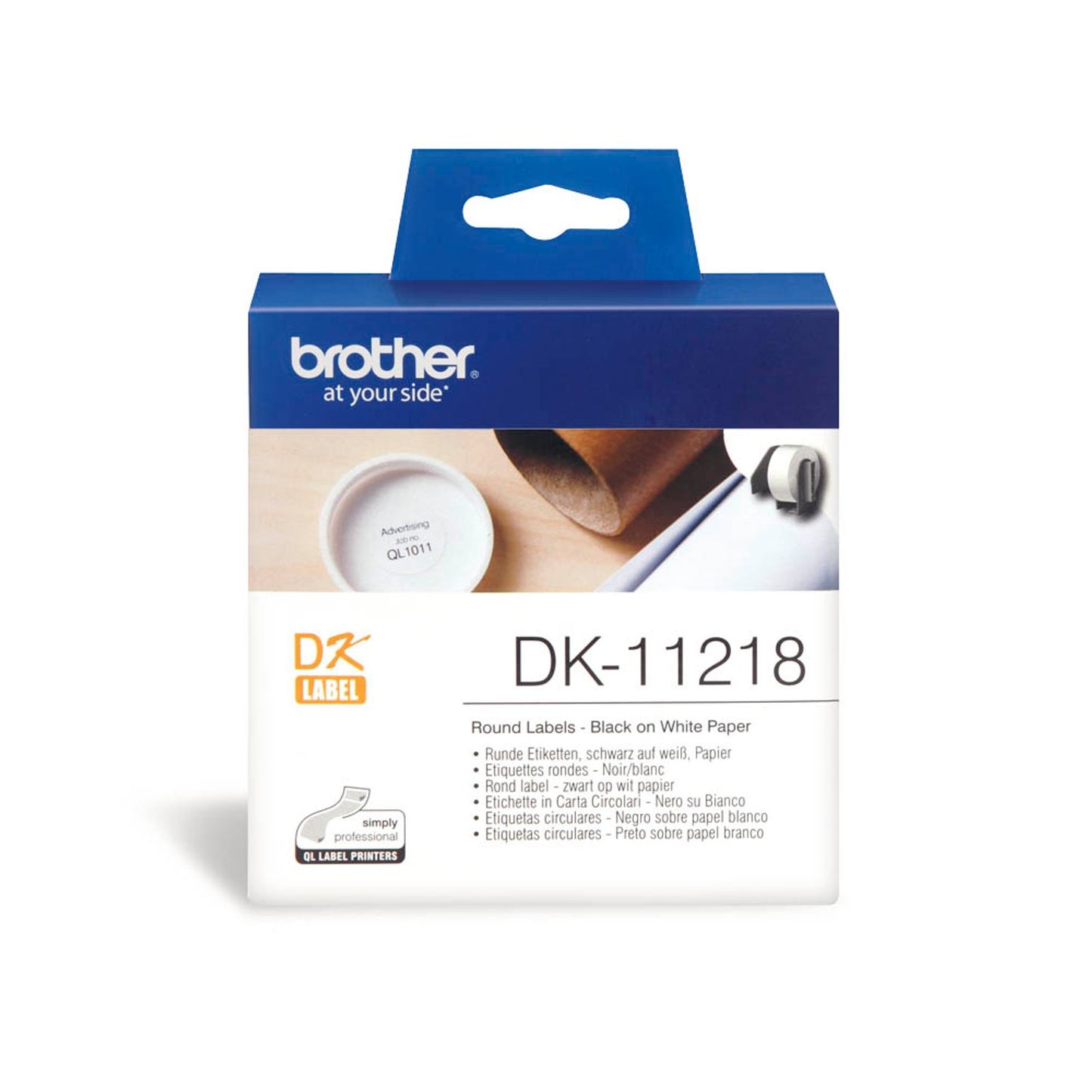 brother Etikettenrolle für Etikettendrucker weiß, Ø 24,0 mm, 1 x 1.000 Etiketten | DK11218 | 1 Pack = 1.000 Etiketten