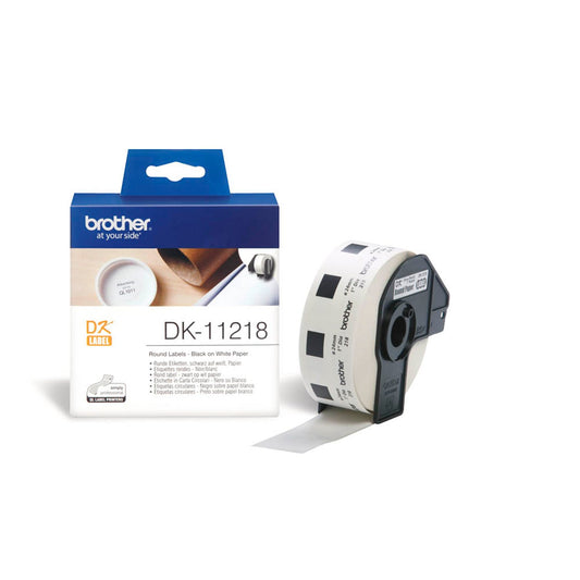brother Etikettenrolle für Etikettendrucker weiß, Ø 24,0 mm, 1 x 1.000 Etiketten | DK11218 | 1 Pack = 1.000 Etiketten