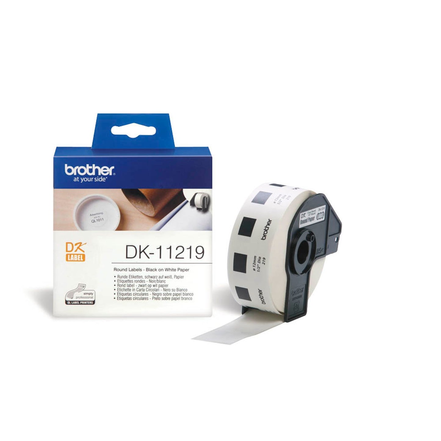 brother Etikettenrolle für Etikettendrucker weiß, Ø 12,0 mm, 1 x 1.200 Etiketten | DK11219 | 1 Pack = 1.200 Etiketten