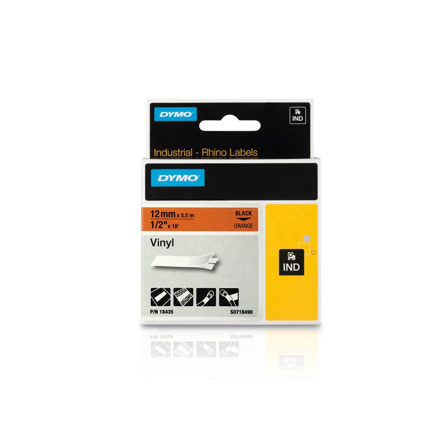 DYMO Schriftband RHINO , 12 mm schwarz auf orange | 18435