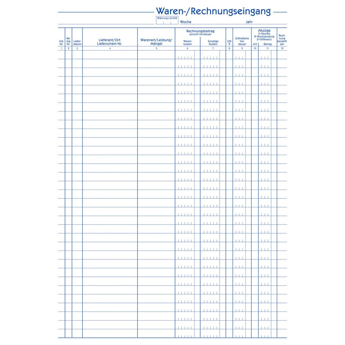 AVERY Zweckform Waren-/Rechnungs-Eingangsbuch Formularbuch | 930