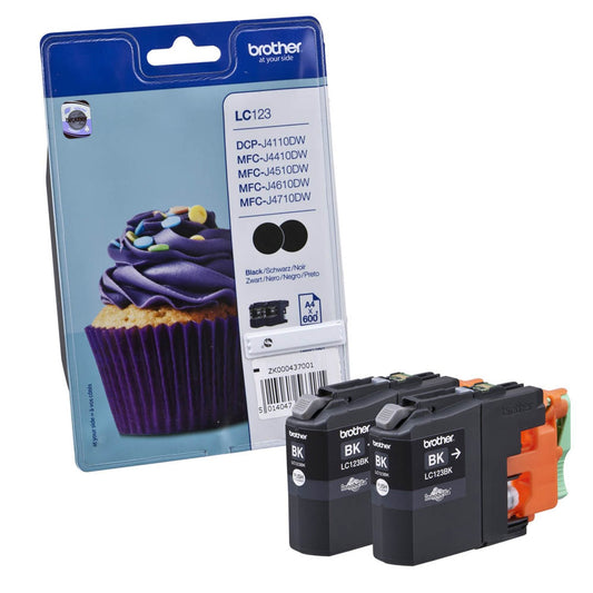 brother LC-123BK schwarz Druckerpatronen, 2er-Set | LC123BKBP2 | 1 Pack = 2 St.
