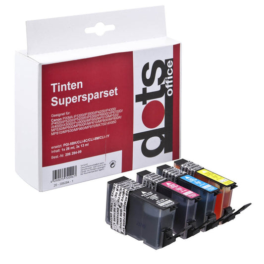 dots schwarz, cyan, magenta, gelb Druckerpatronen kompatibel zu Canon PGI-5 BK, CLI-8 C/M/Y, 4er-Set | 1504,0005-DOTS | 1 Pack = 4 St.