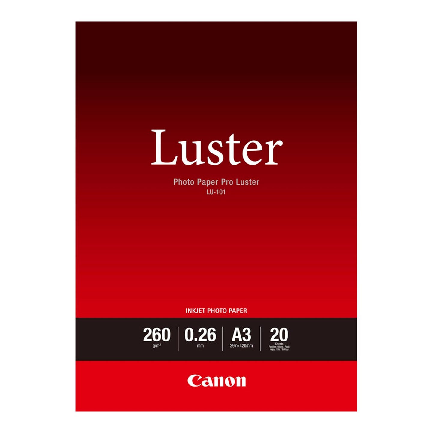 Canon Fotopapier LU-101 A3 DIN A3 hochglänzend 260 g/qm | 6211B007 | 1 Pack = 20 Blatt
