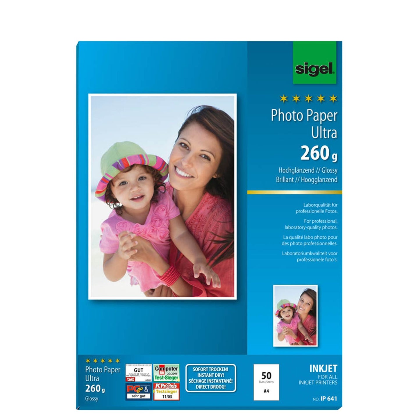 SIGEL Fotopapier DIN A4 hochglänzend 260 g/qm | IP641 | 1 Pack = 50 Blatt
