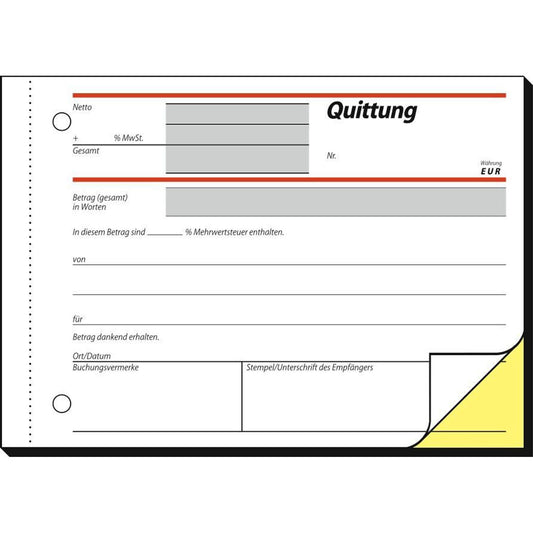 SIGEL Quittung, MwSt. separat ausgewiesen Formularbuch | SD022