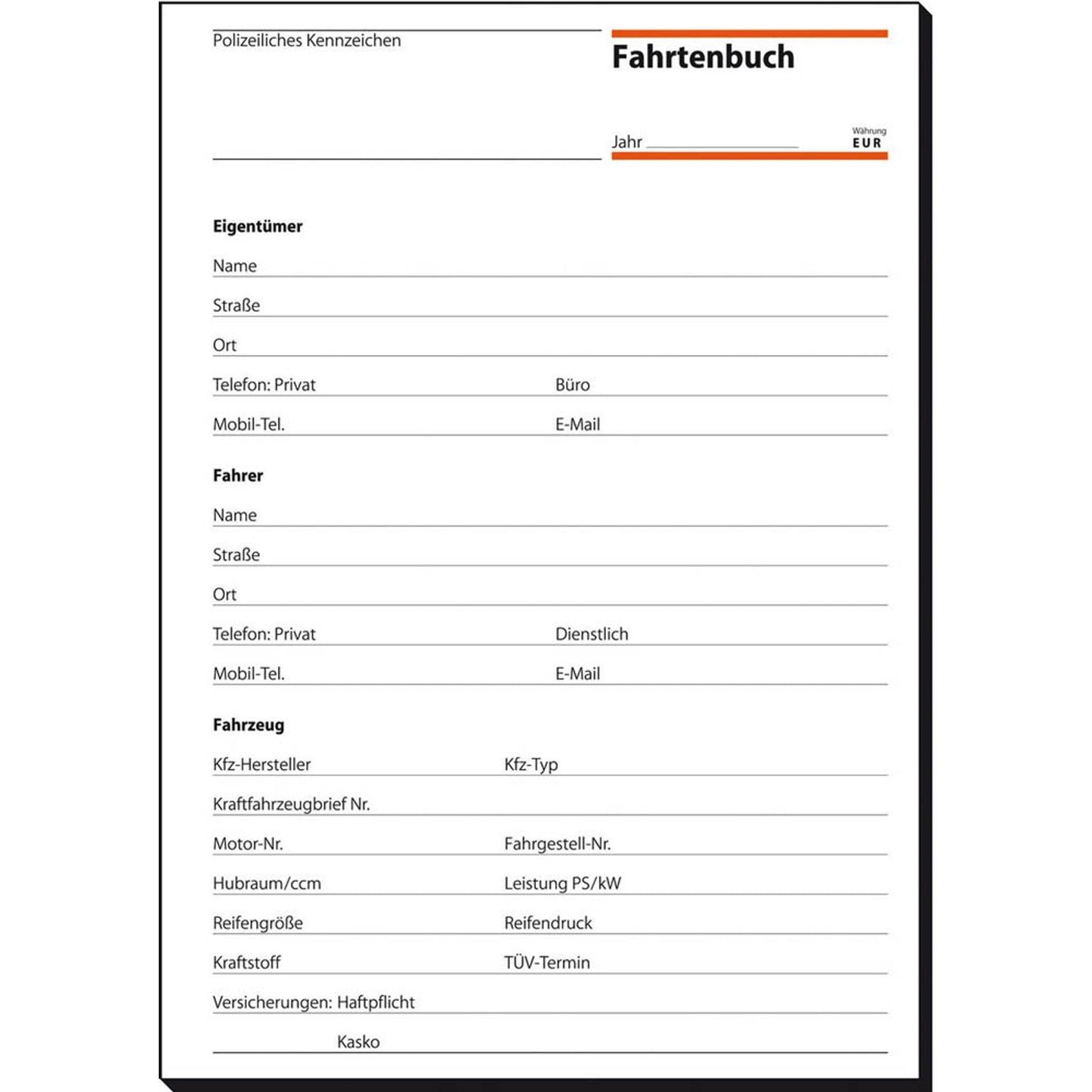 SIGEL Fahrtenbuch, Pkw mit Kraftstoffverbrauch Formularbuch | FA513