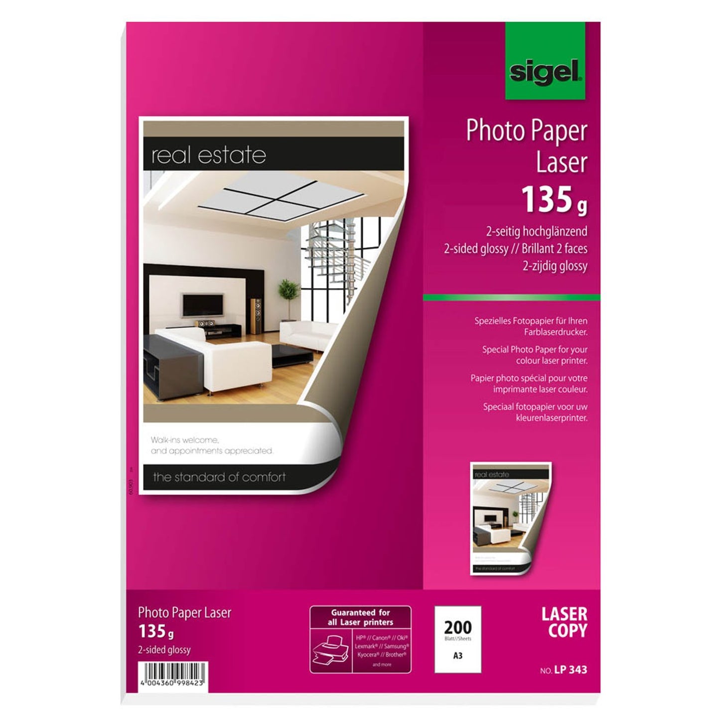 SIGEL Fotopapier DIN A3 hochglänzend 135 g/qm | LP343 | 1 Pack = 200 Blatt