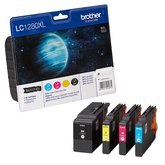 brother LC-1280XLBK/C/M/Y schwarz, cyan, magenta, gelb Druckerpatronen, 4er-Set | LC1280XLVALBP | 1 Pack = 4 St.