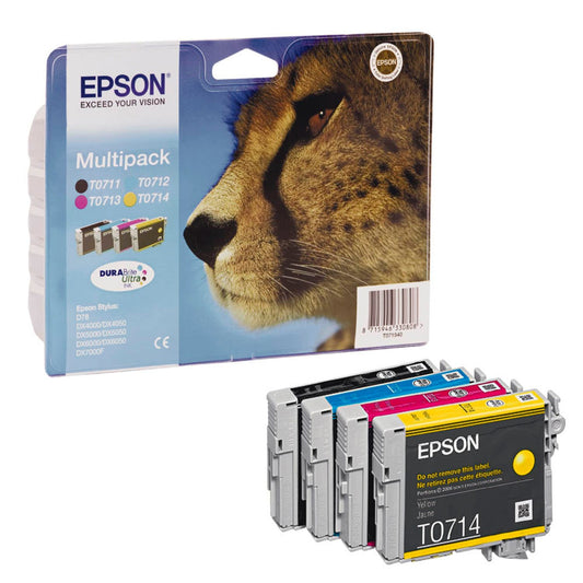 EPSON T0715 schwarz, cyan, magenta, gelb Druckerpatronen, 4er-Set | C13T07154012 | 1 Pack = 4 St.