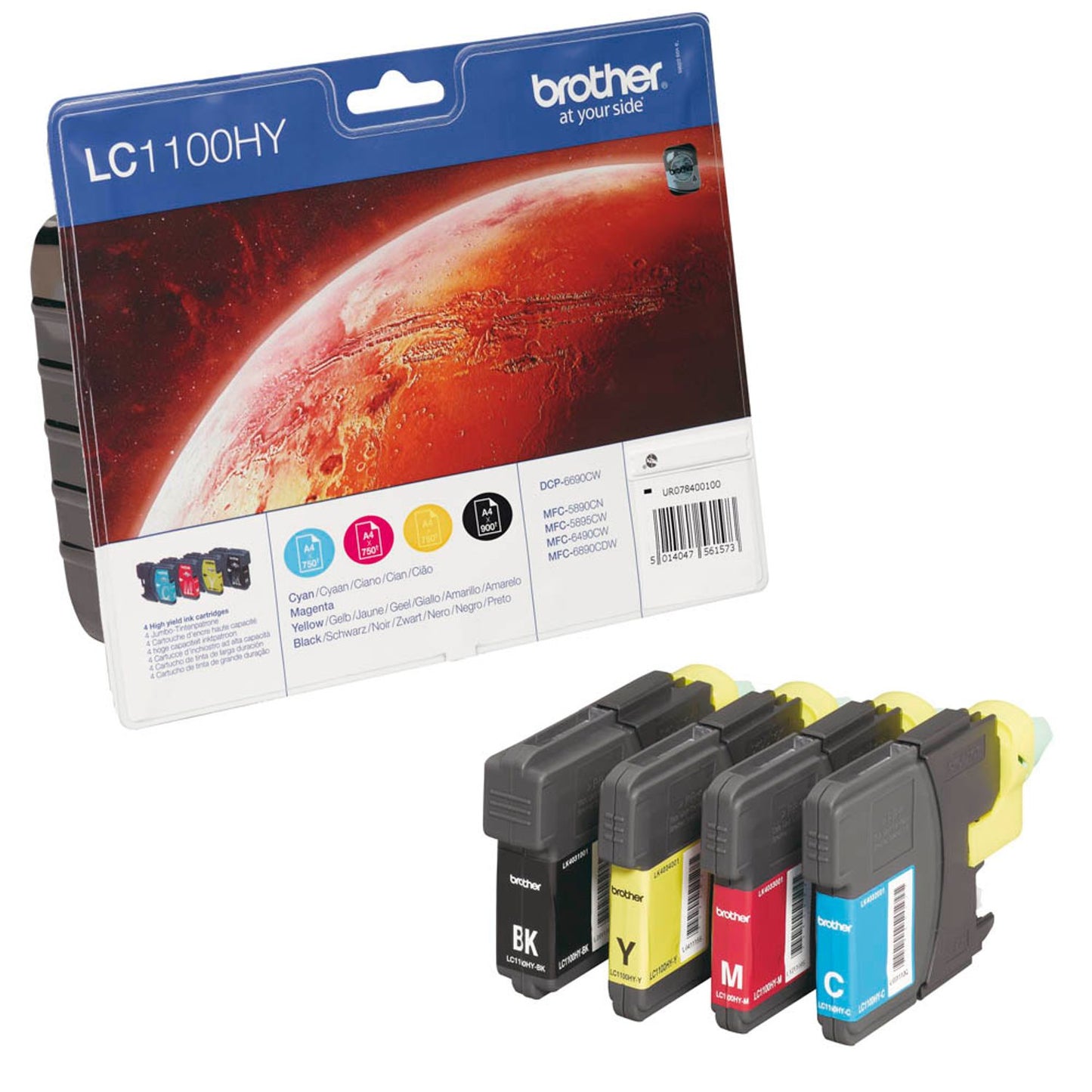 brother LC-1100HYBK/C/M/Y schwarz, cyan, magenta, gelb Druckerpatronen, 4er-Set | LC1100HYVALBP | 1 Pack = 4 St.