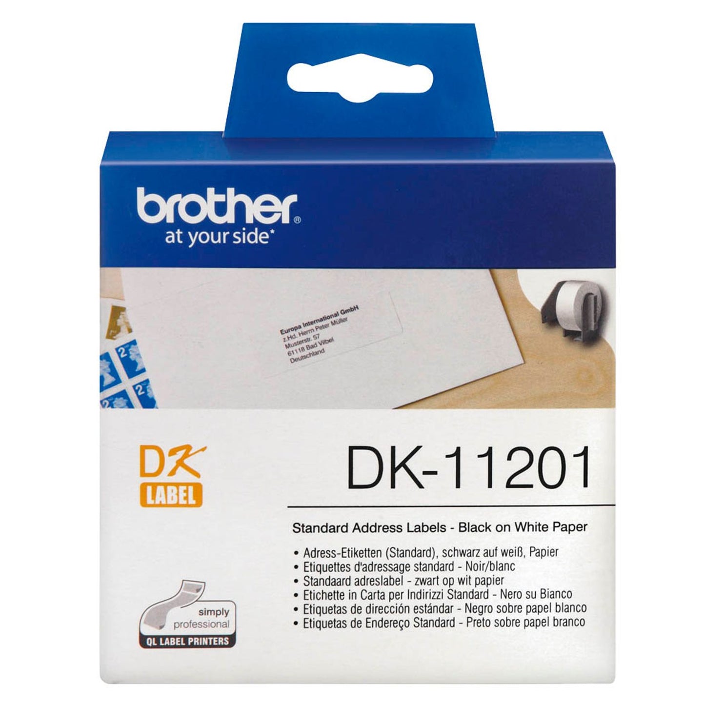 brother Etikettenrolle für Etikettendrucker weiß, 29,0 x 90,0 mm, 1 x 400 Etiketten | DK11201 | 1 Pack = 400 Etiketten