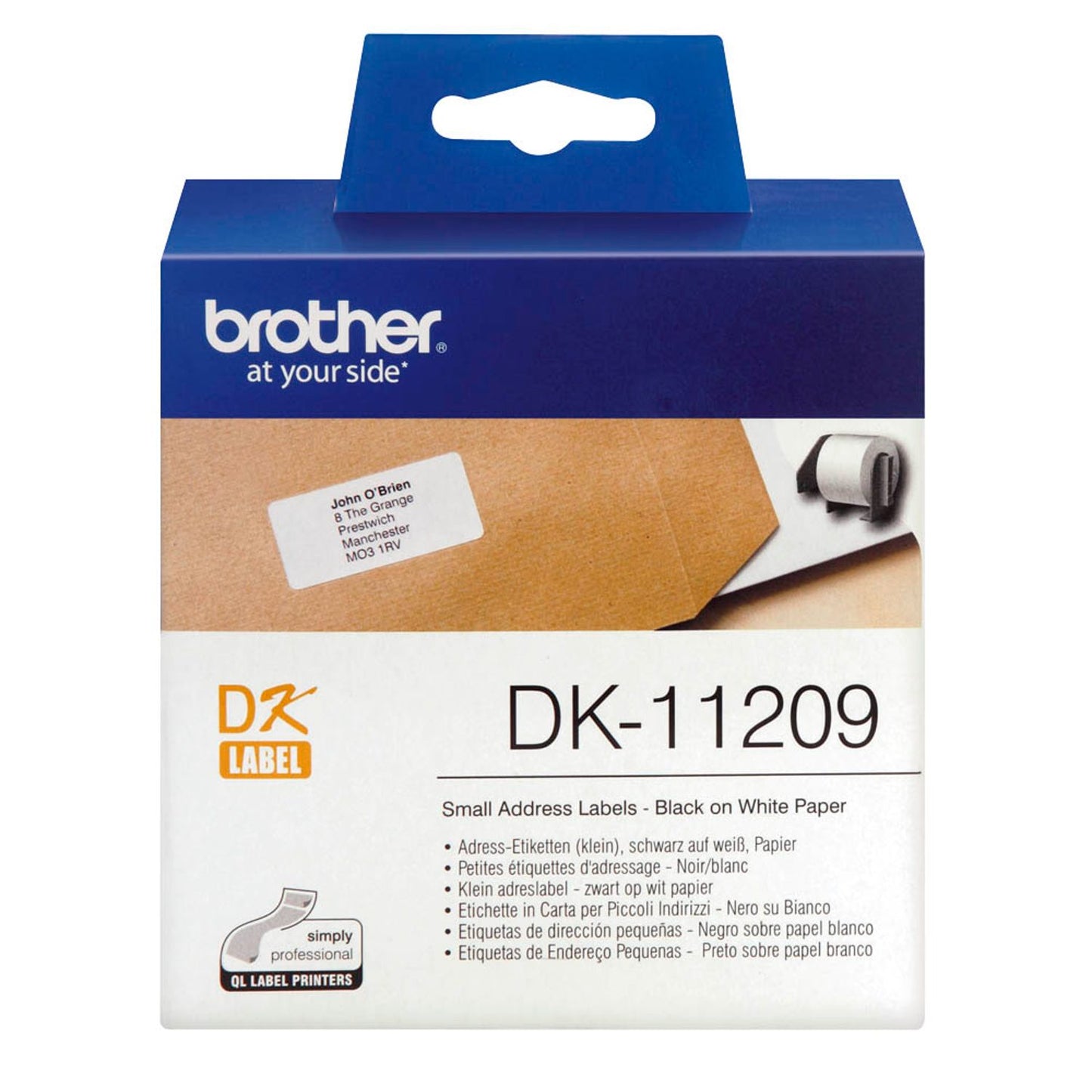 brother Etikettenrolle für Etikettendrucker weiß, 29,0 x 62,0 mm, 1 x 800 Etiketten | DK11209 | 1 Pack = 800 Etiketten