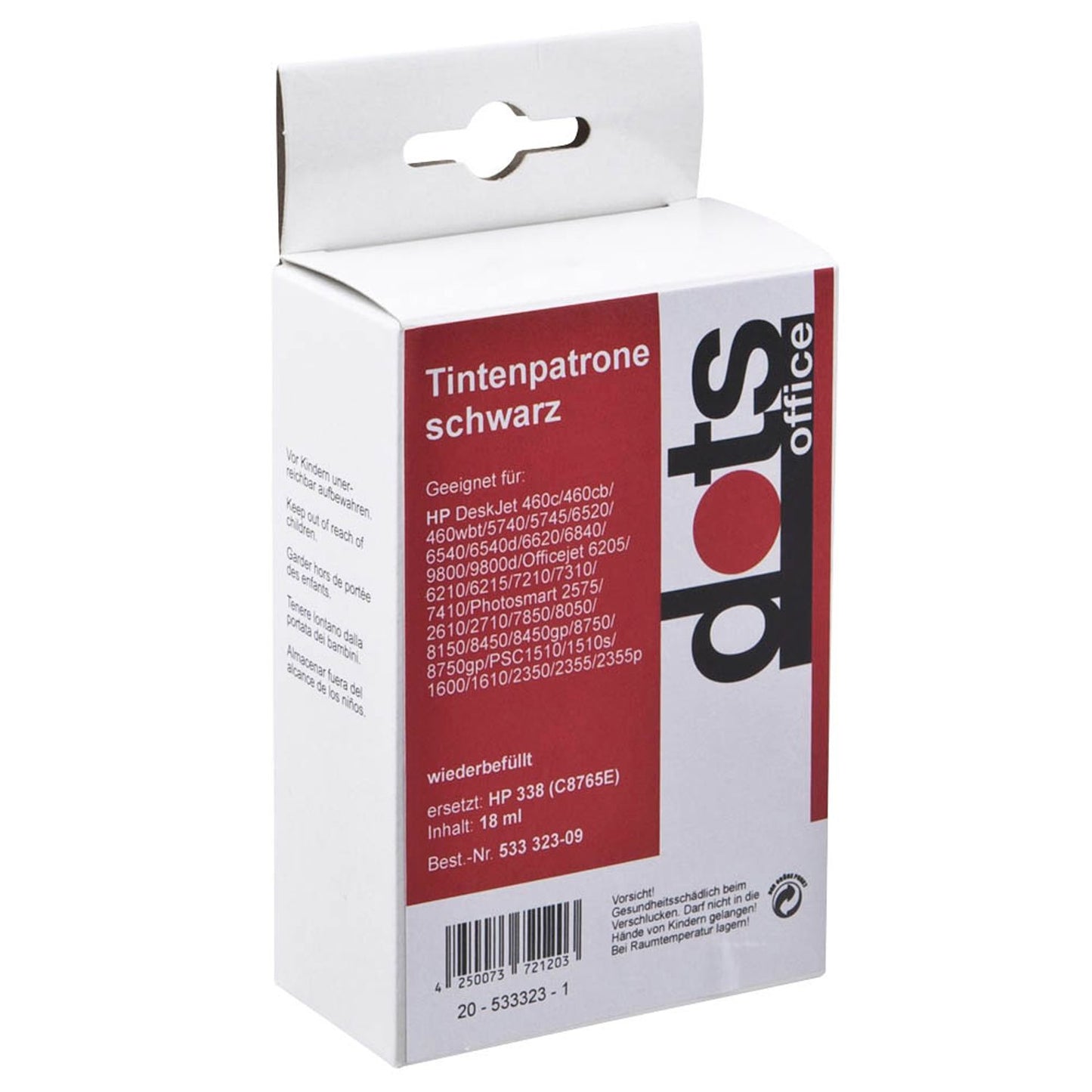 dots schwarz Druckerpatrone kompatibel zu HP 338 (C8765EE) | 1022,4338-DOTS
