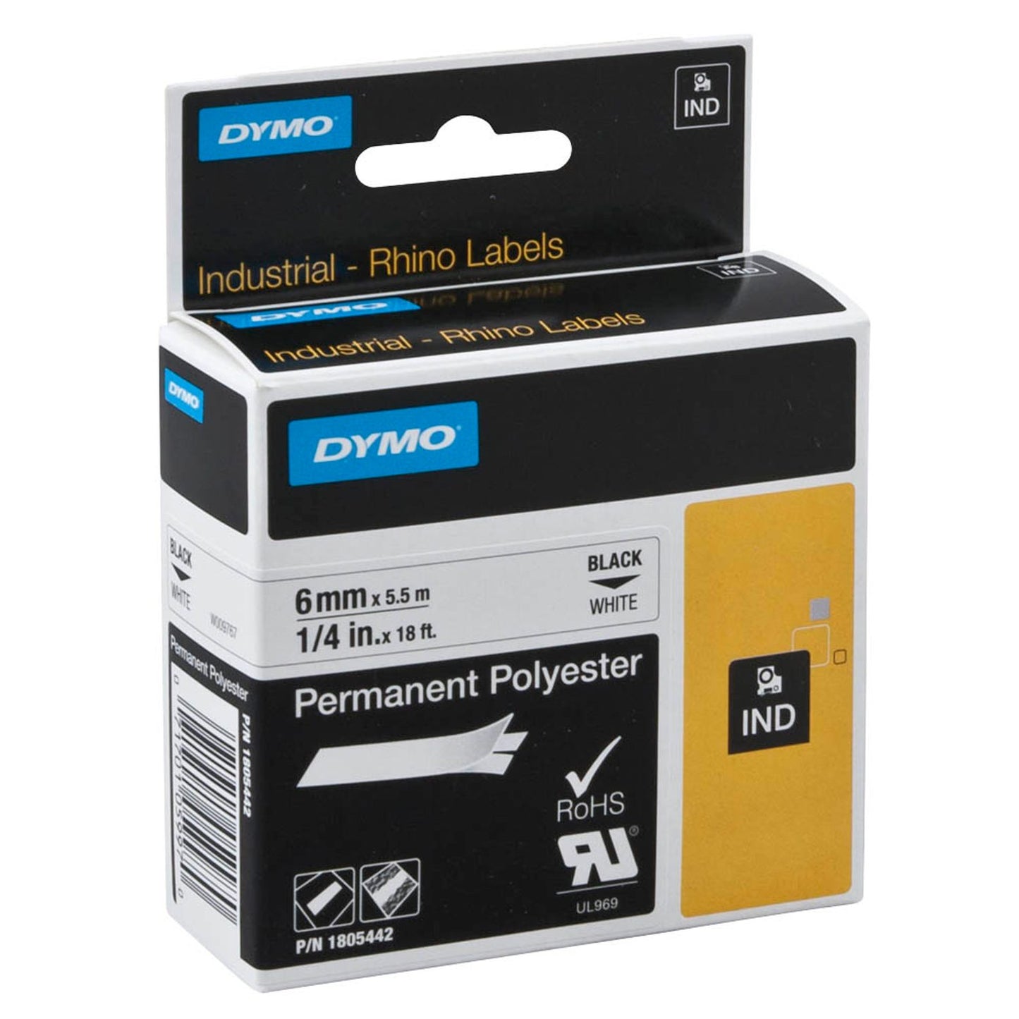 DYMO Schriftband RHINO , 6 mm schwarz auf weiß | 1805442