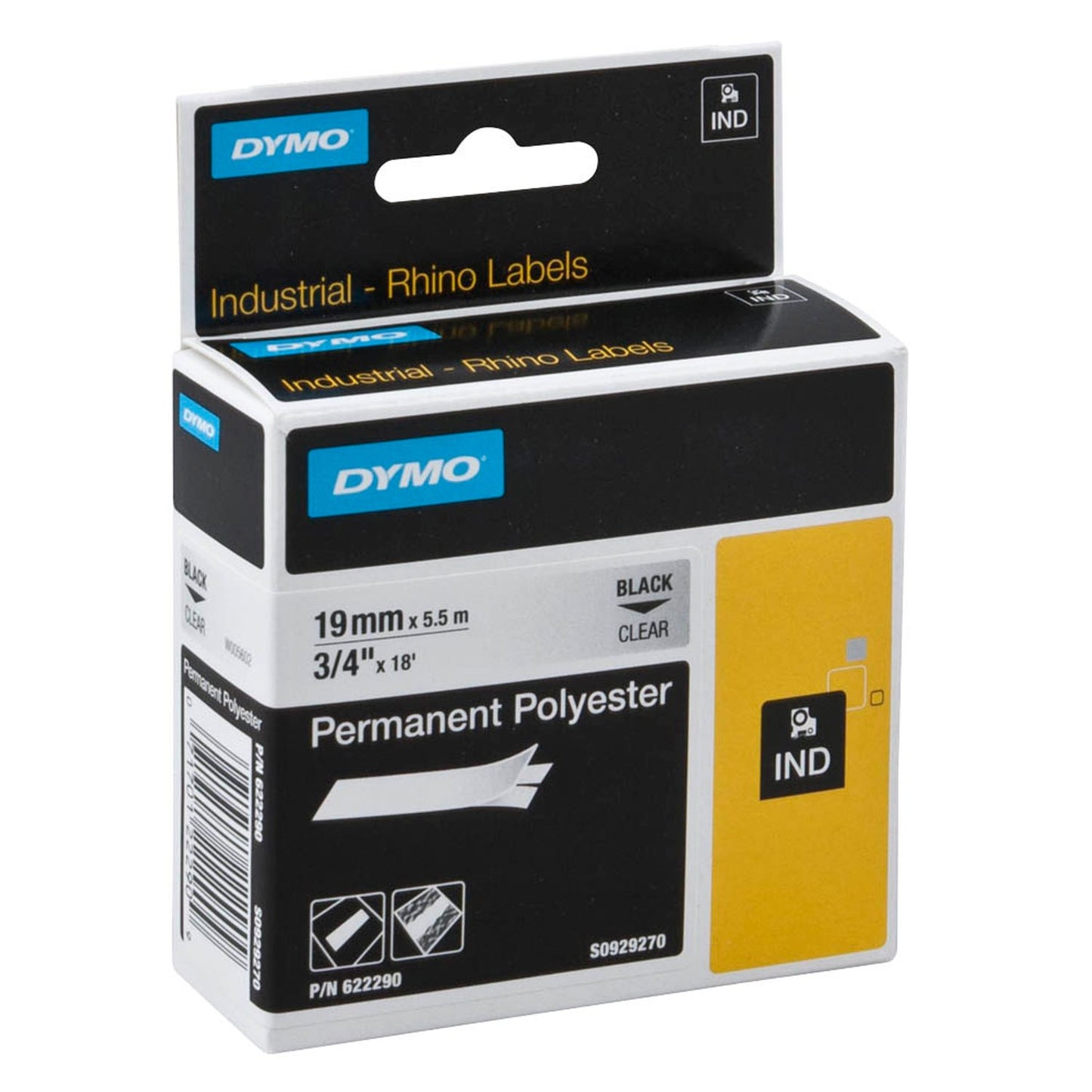 DYMO Schriftband RHINO , 19 mm schwarz auf transparent | 622290