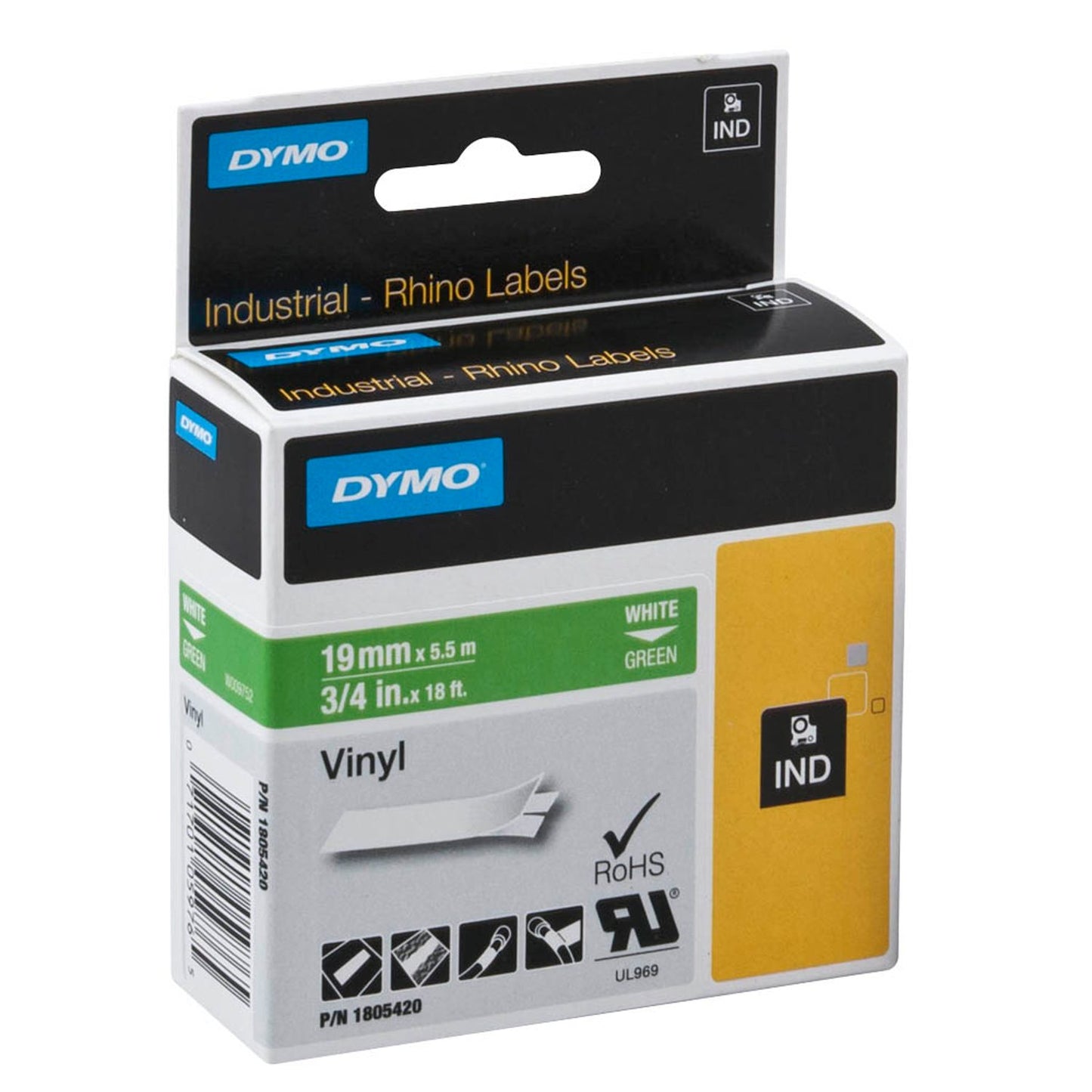 DYMO Schriftband RHINO , 19 mm weiß auf grün | 1805420
