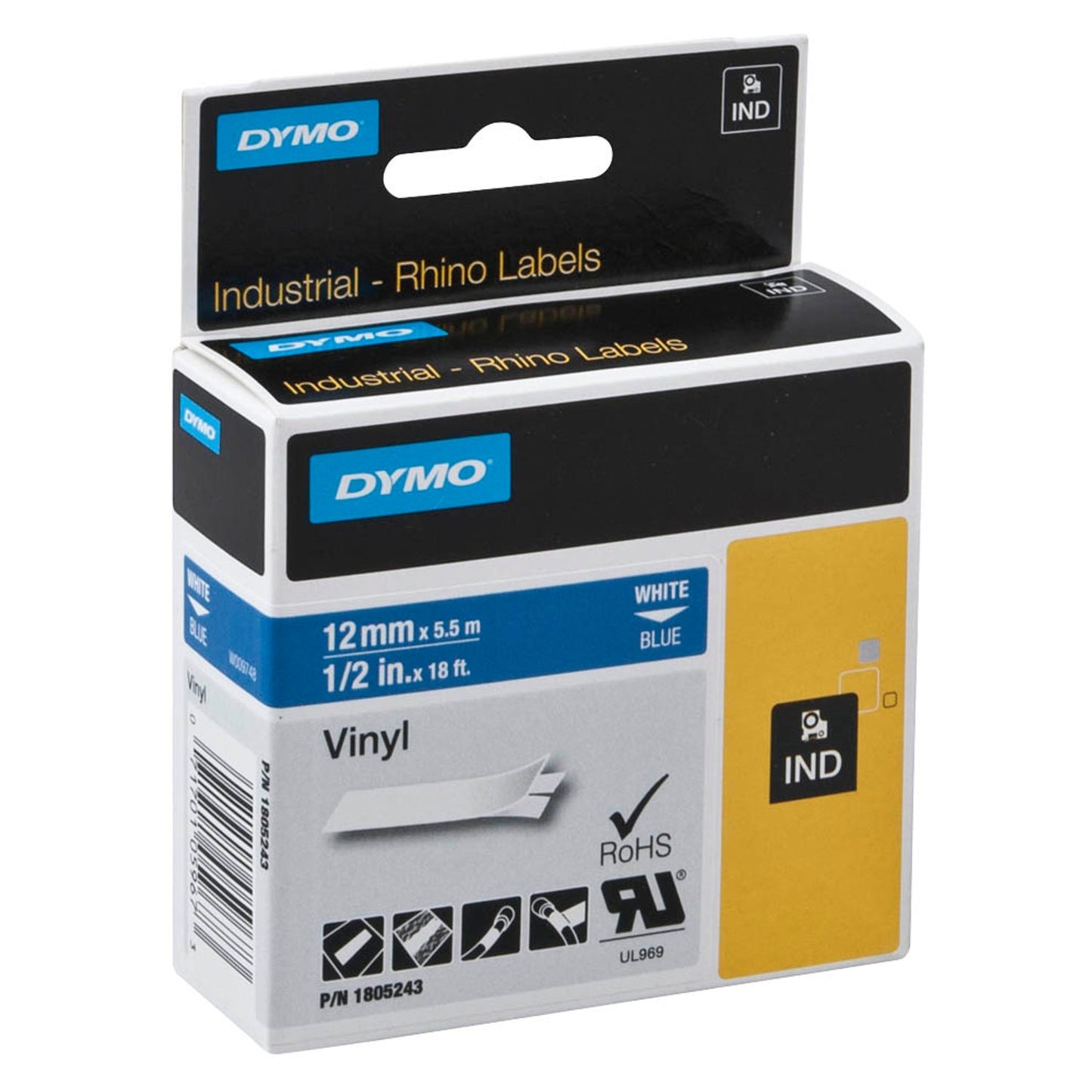 DYMO Schriftband RHINO , 12 mm weiß auf blau | 1805243