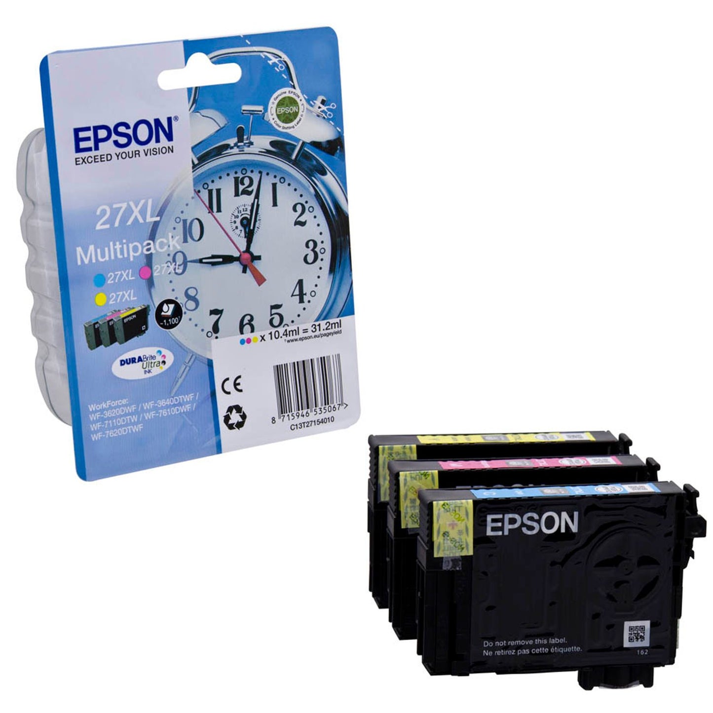 EPSON 27XL / T2715XL cyan, magenta, gelb Druckerpatronen, 3er-Set | C13T27154012 | 1 Pack = 3 St.