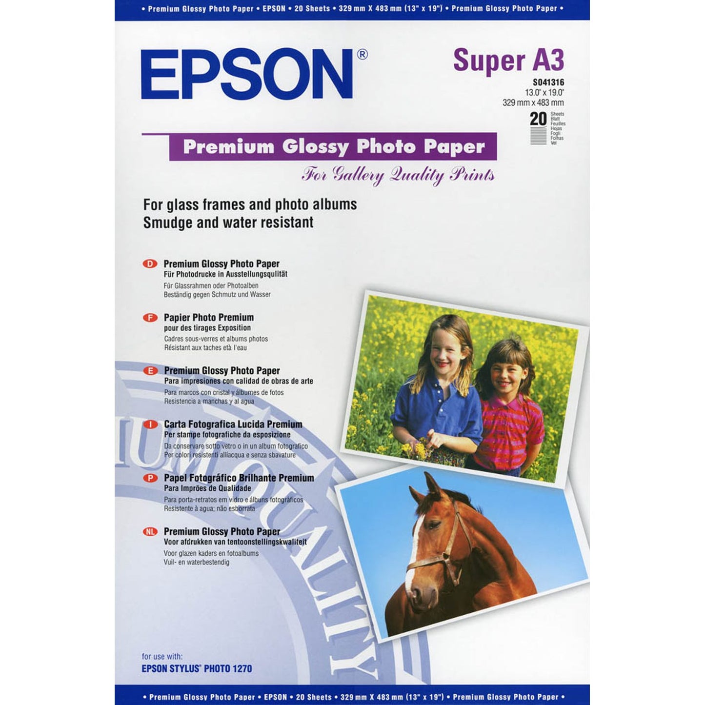 EPSON Fotopapier S041316 DIN A3+ hochglänzend 250 g/qm | C13S041316 | 1 Pack = 20 Blatt
