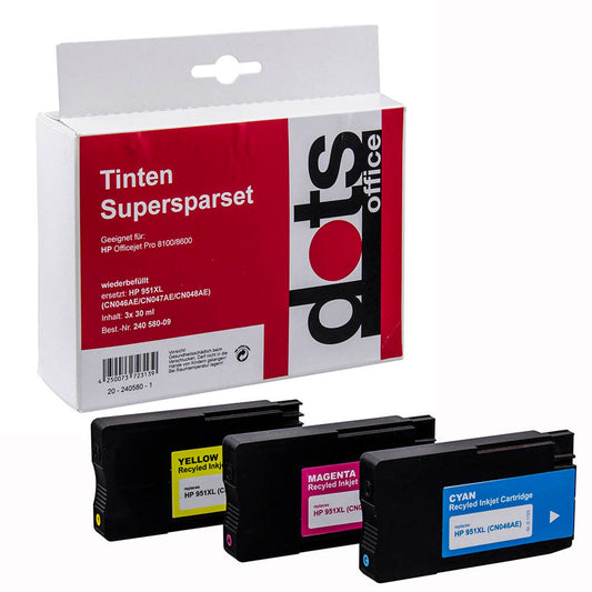 dots cyan, magenta, gelb Druckerpatronen kompatibel zu HP 951XL (CN046AE, CN047AE, CN048AE) | 1723,4050-DOTS
