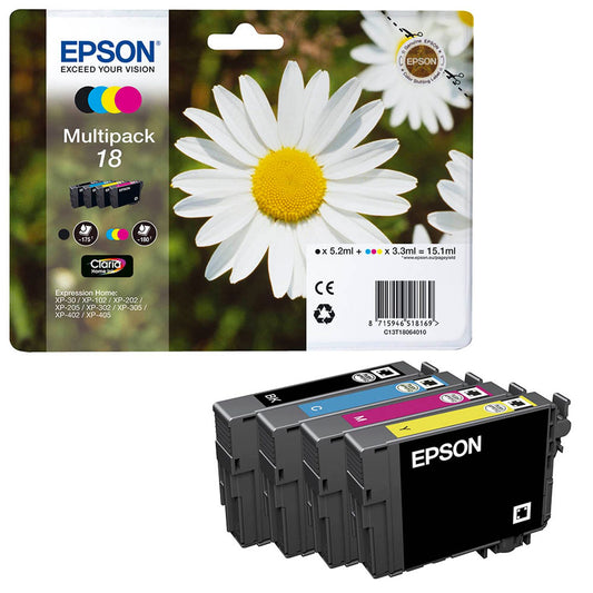 EPSON 18 / T1806 schwarz, cyan, magenta, gelb Druckerpatronen, 4er-Set | C13T18064012 | 1 Pack = 4 St.