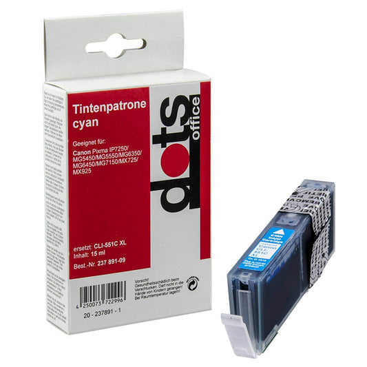 dots cyan Druckerpatrone kompatibel zu Canon CLI-551 XL C | 1519,0003-DOTS