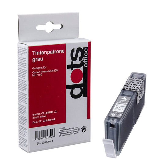 dots grau Druckerpatrone kompatibel zu Canon CLI-551 XL GY | 1519,0041-DOTS