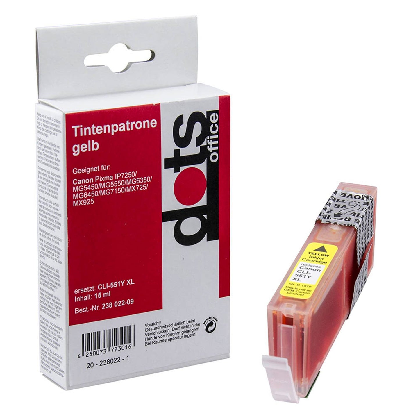dots gelb Druckerpatrone kompatibel zu Canon CLI-551 XL Y | 1519,0009-DOTS
