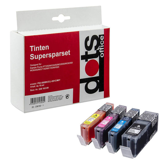 dots schwarz, cyan, magenta, gelb Druckerpatronen kompatibel zu Canon PGI-550 XL PGBK, CLI-551 XL C/M/Y | 1518,0050-DOTS