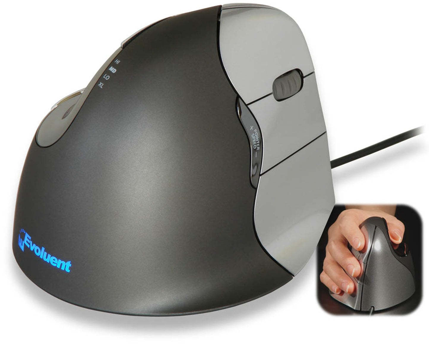 Evoluent Vertical Mouse 4 Maus ergonomisch kabelgebunden grau, anthrazit