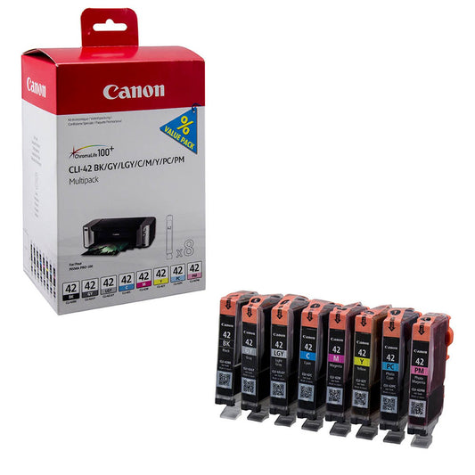 Canon CLI-42 BK/C/M/Y/PC/PM/GY/LGY schwarz, cyan, magenta, gelb, Foto cyan, Foto magenta Druckerpatronen, 8er-Set | 6384B010 | 1 Pack = 8 St.