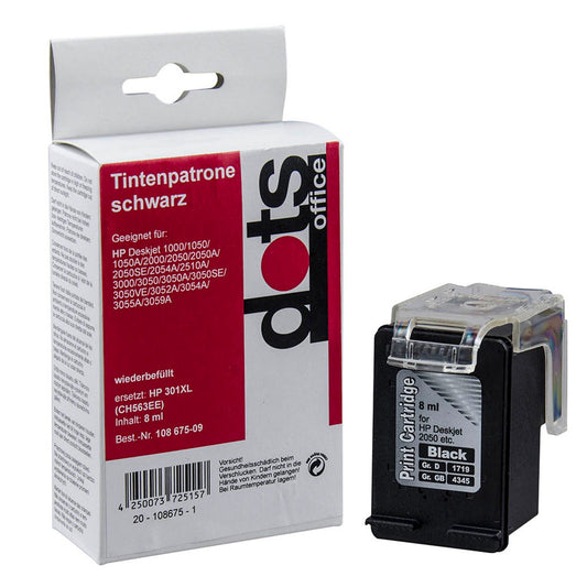 dots schwarz Druckerpatrone kompatibel zu HP 301XL (CH563EE) | 1719,4001-DOTS
