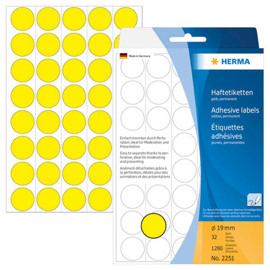 HERMA Klebepunkte gelb Ø 19,0 mm | 2251 | 1 Pack = 1.280 St.