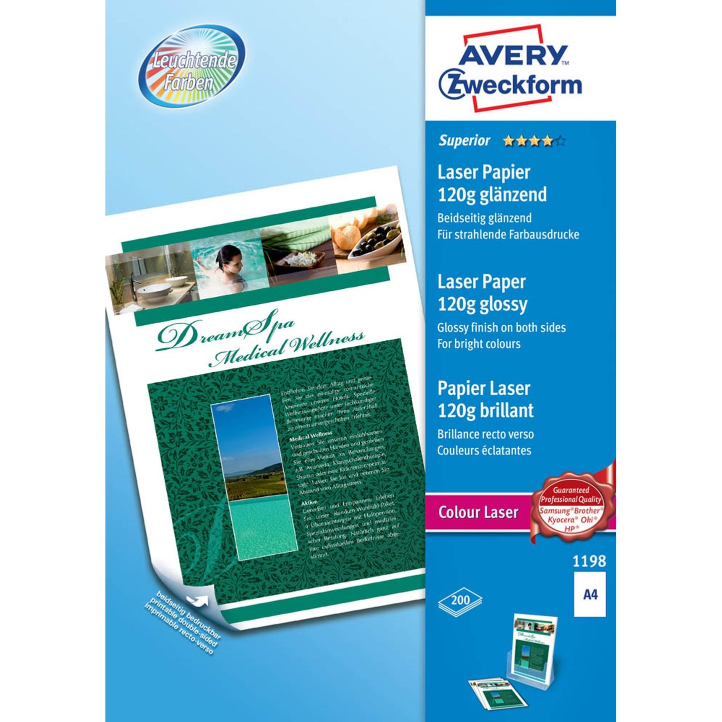 AVERY Zweckform Fotopapier DIN A4 glänzend 120 g/qm | 1198 | 1 Pack = 200 Blatt