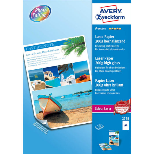 AVERY Zweckform Fotopapier DIN A4 hochglänzend 200 g/qm | 2798 | 1 Pack = 100 Blatt