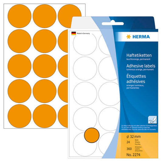 HERMA Klebepunkte leuchtorange Ø 32,0 mm | 2274 | 1 Pack = 360 St.