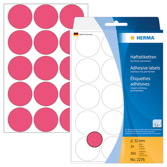 HERMA Klebepunkte leuchtrot Ø 32,0 mm | 2276 | 1 Pack = 360 St.