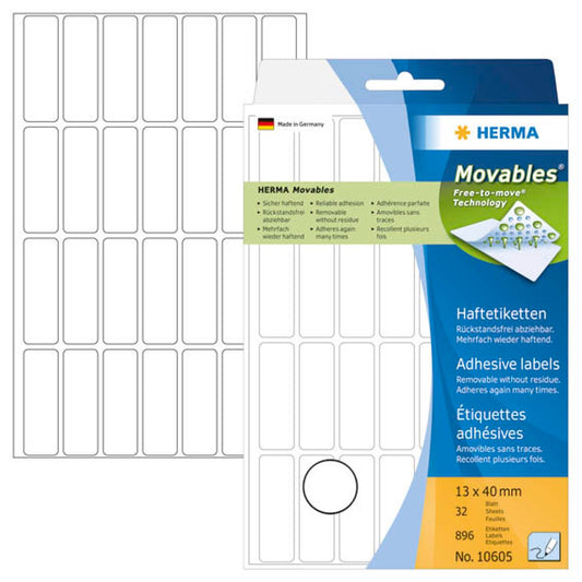 HERMA Movables Etiketten weiß 13,0 x 40,0 mm | 10605 | 1 Pack = 896 Etiketten