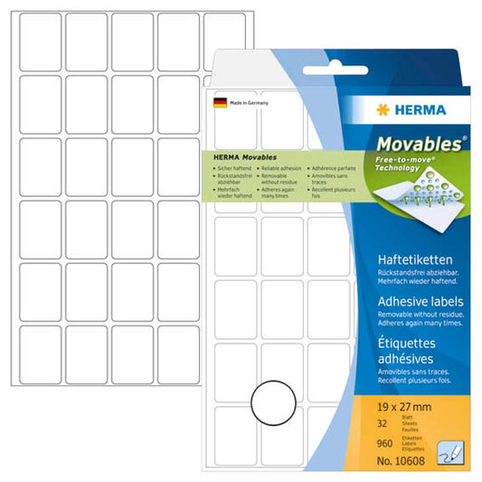 HERMA Movables Etiketten weiß 19,0 x 27,0 mm | 10608 | 1 Pack = 960 Etiketten