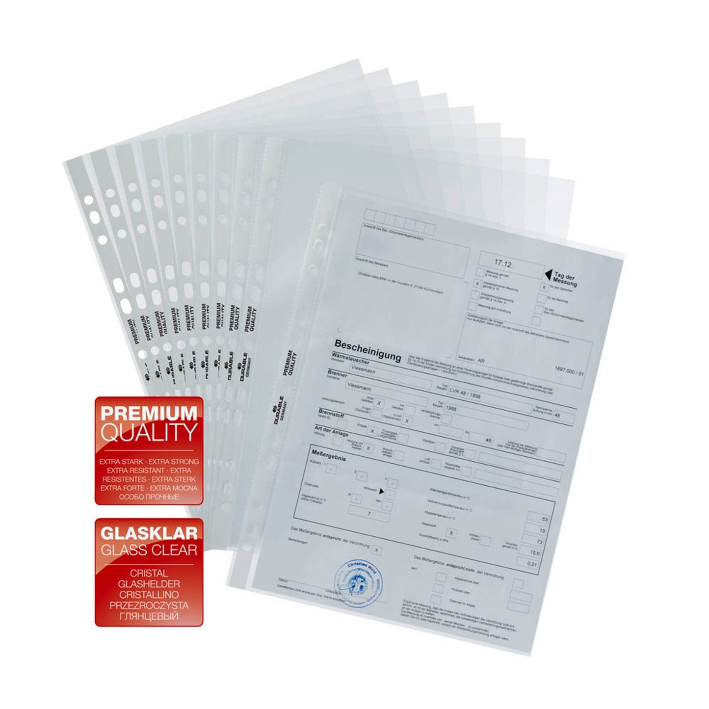 DURABLE Prospekthüllen DIN A4 glasklar glatt 0,08 mm | 267619 | 1 Pack = 100 St.