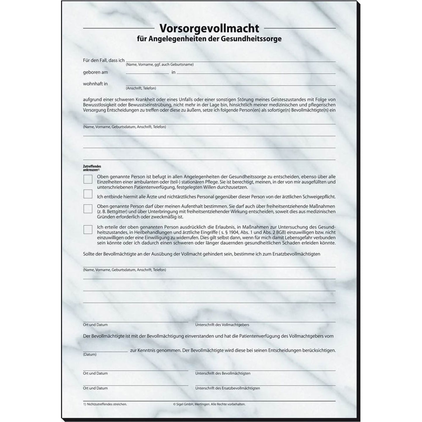 SIGEL Patientenverfügung Formulare | PV450