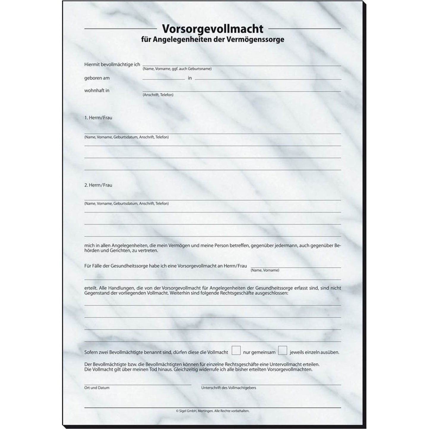 SIGEL Patientenverfügung Formulare | PV450