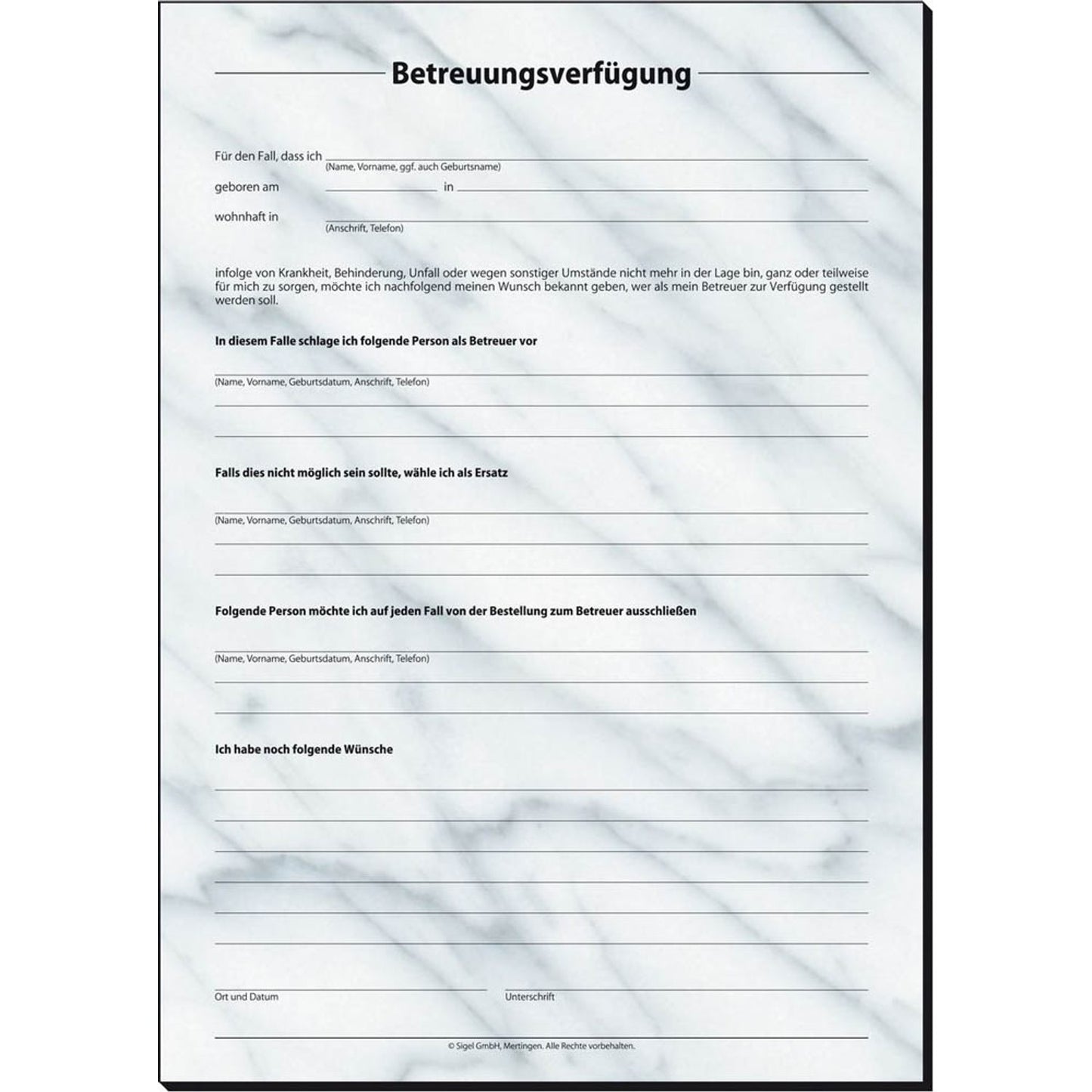 SIGEL Patientenverfügung Formulare | PV450