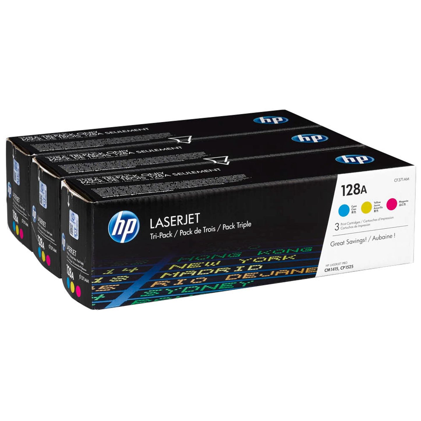 HP 128A () cyan, magenta, gelb Tonerkartuschen, 3er-Set | CF371AM | 1 Pack = 3 St.