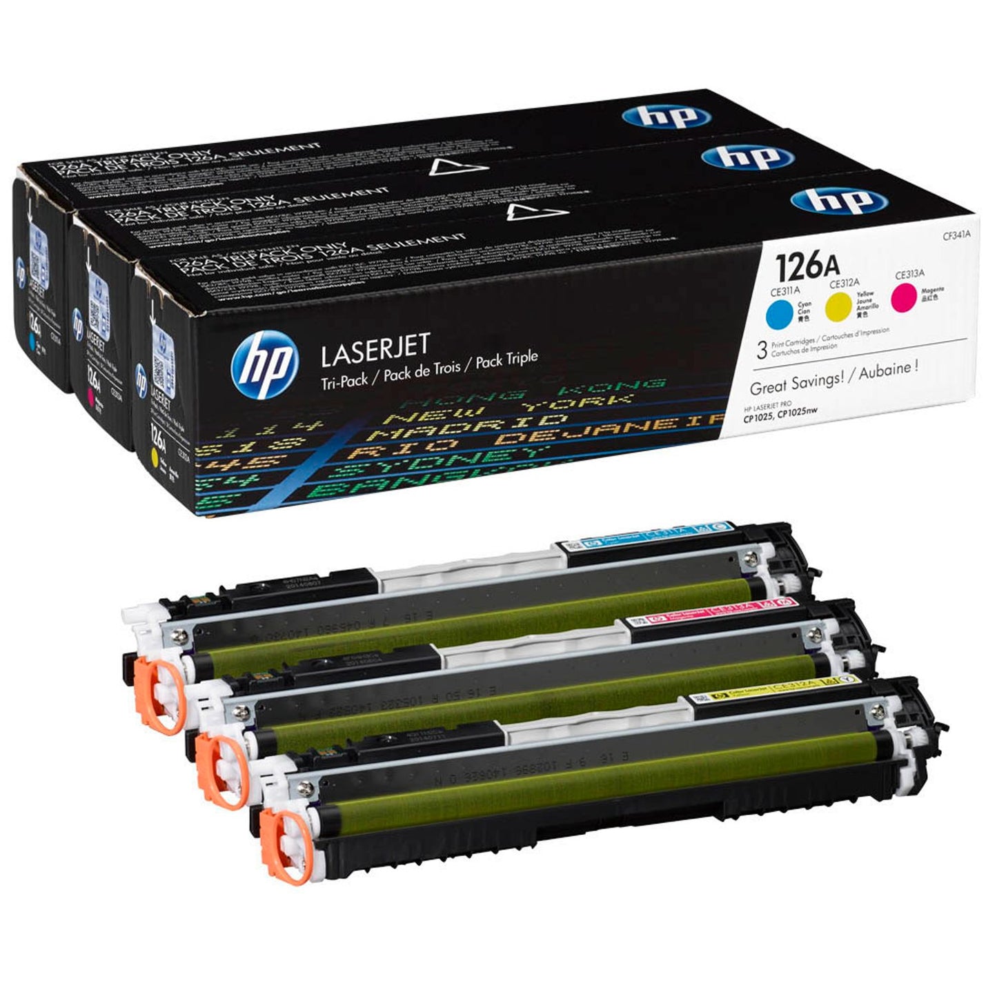 HP 126A () cyan, magenta, gelb Tonerkartuschen, 3er-Set | CF341A | 1 Pack = 3 St.